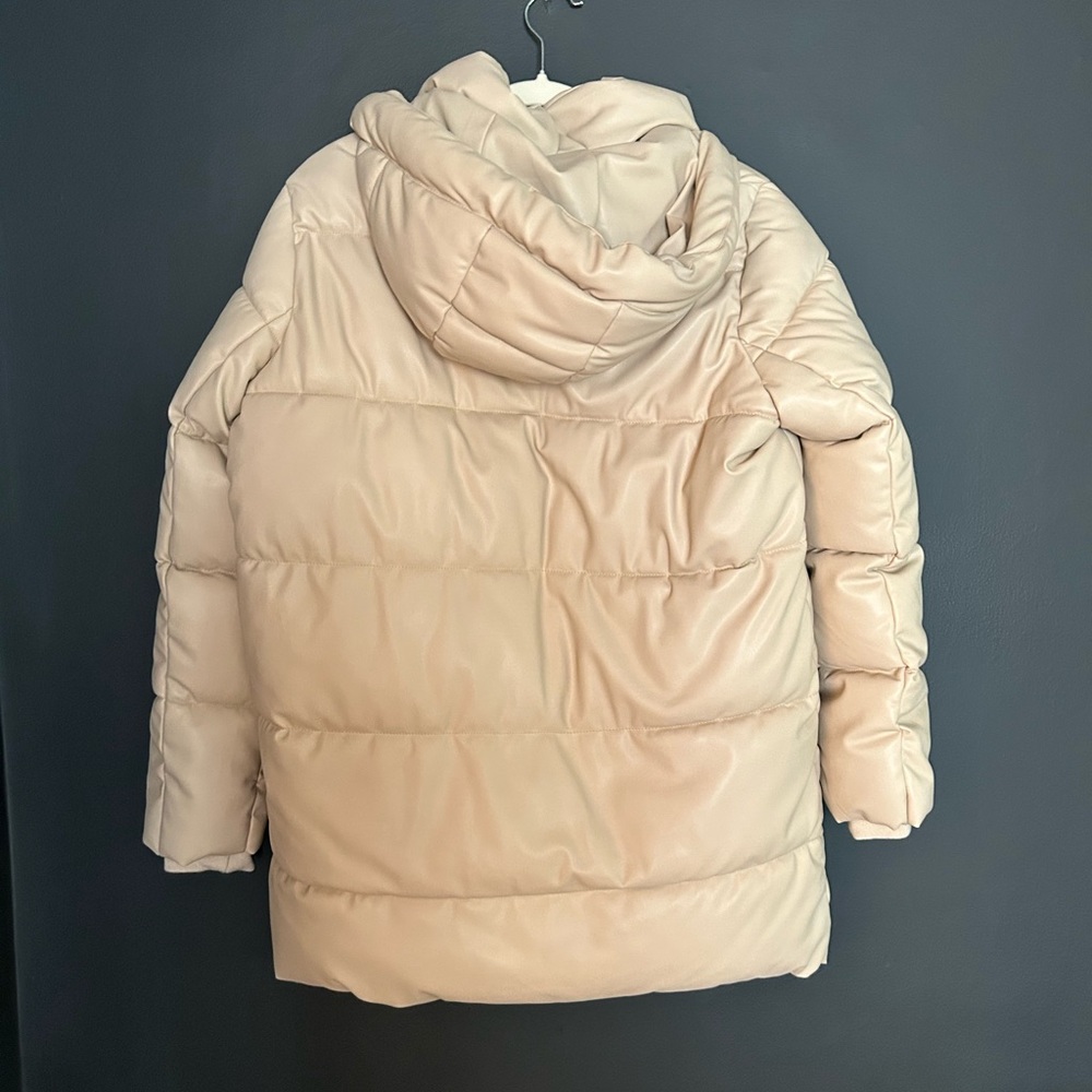 Zara Wind Protection Faux Leather Puffer Coat in Ecru - Picture 4 of 5